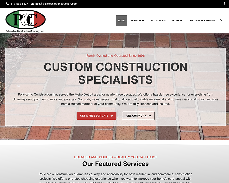 Homepage of Policicchio Construction's website